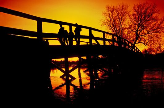 Old north bridge at sunset located in Concord, massachusetts, where the american revolution started
