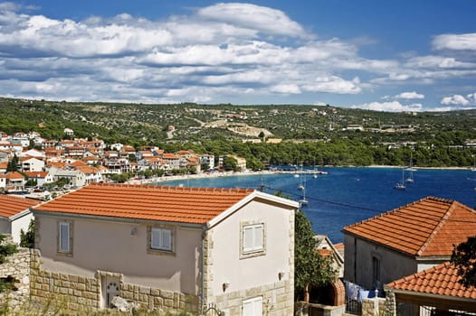 croatian landscape, roofs of primosten town, europe