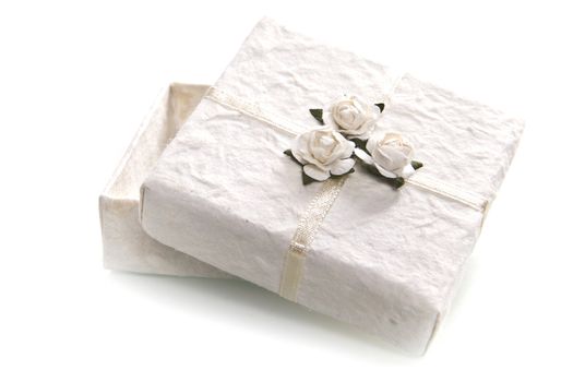 a white box with roses on a white background
