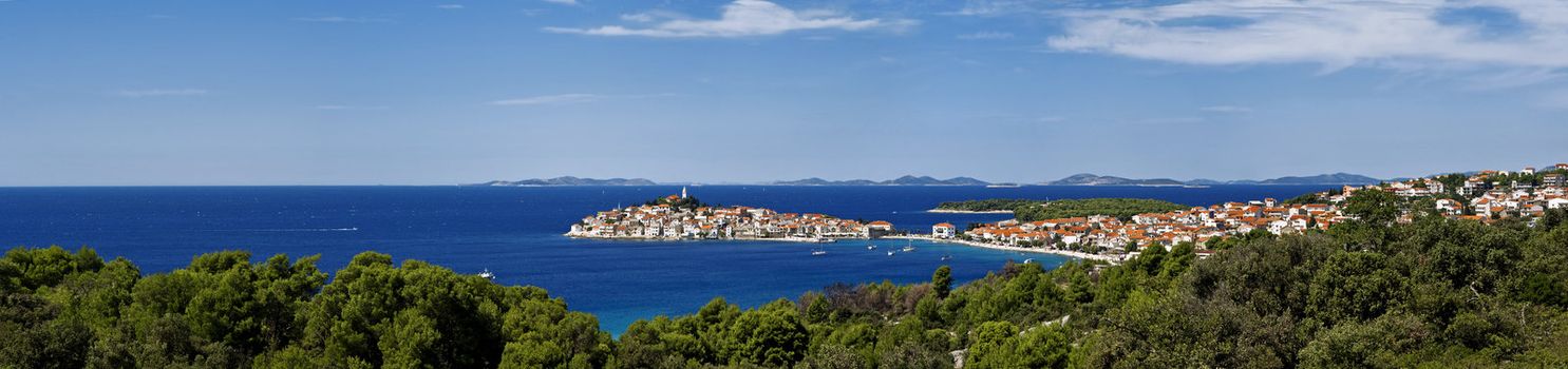 view of primosten town coastline, croatia