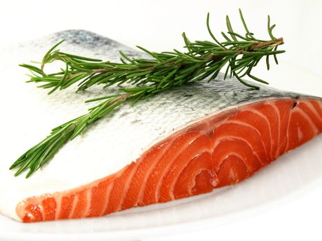 Fresh salmon, big slize, isolated towards white background