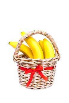 Bunch of bananas in a paper basket manufactured home on a white background