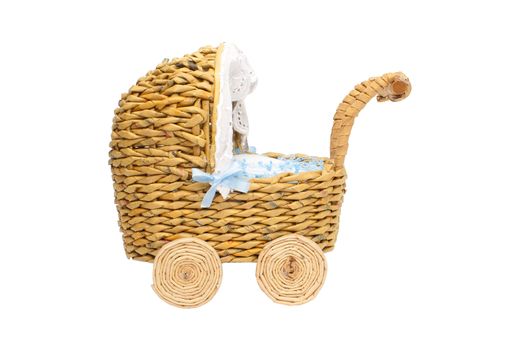 Paper stroller with a toy or as decoration for your home, office, trade, etc. On a white background.