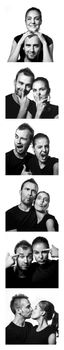 black and white photo booth series of funny couple