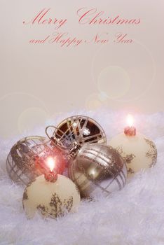 Christmas candles and silver spheres