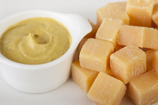 Closeup of Dutch cheese and mustard