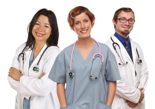 Group of Doctors or Nurses Isolated on a White Background.