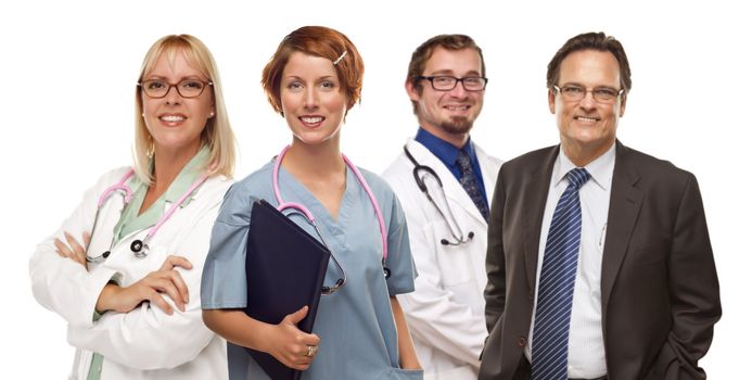 Group of Doctors or Nurses Isolated on a White Background.