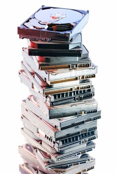 Stack of hard discs on the white background