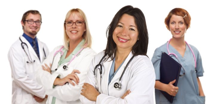 Group of Doctors or Nurses Isolated on a White Background.