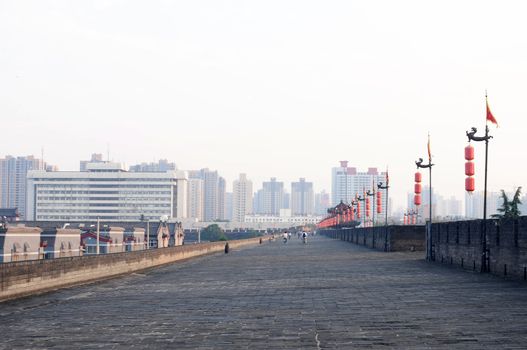 The famous ancient city wall of Xian, China