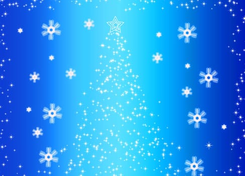 Abstract fir tree and snowflakes