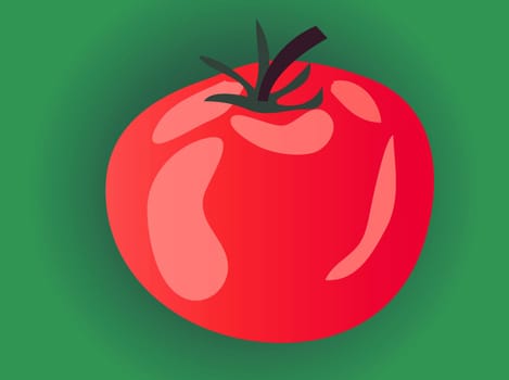 Ripe tomato on green background