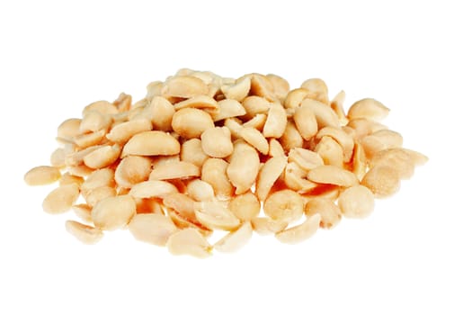 A delicious pile of salted roasted peanuts. Isolated over white