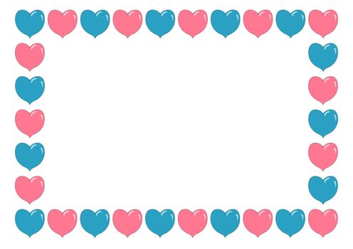 Illustrated border made from pink and blue hearts