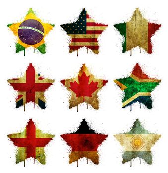 Nine flag of states in grunge stars