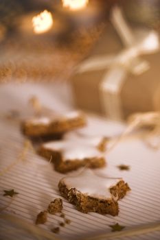 christmas star shaped cookies and dreamy bokeh