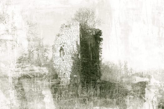 Computer designed highly detailed  background - old watchtower