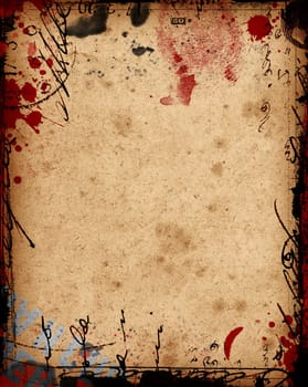 Computer designed highly detailed  border and aged textured  paper background with space for your text or image. Nice grunge layer for your projects.