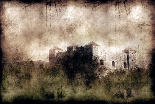 Computer designed highly detailed grunge collage - old castle