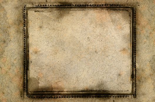 Computer designed highly detailed grunge textured border and aged paper background with space for your text or image