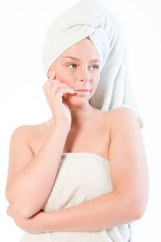 Studio portrait of a spa girl wondering