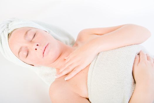 Studio portrait of a spa girl sleeping