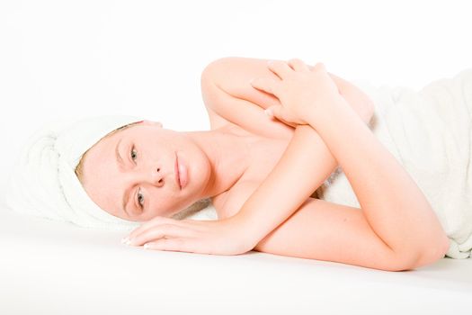 Studio portrait of a spa girl resting