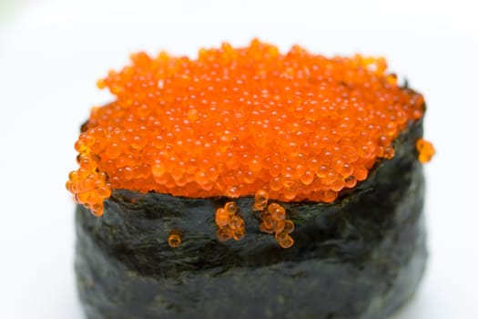 sushi with red roe macro