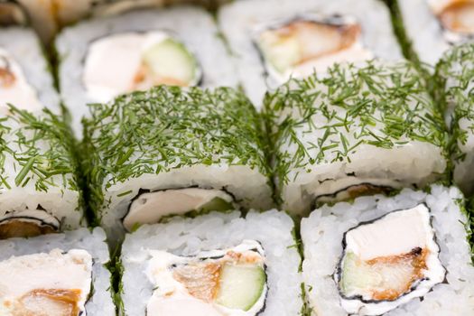 rolls with chicken and dill close-up