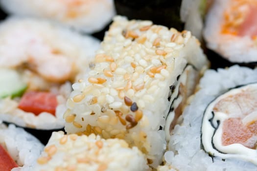 different types of traditional japanese rolls close-up 