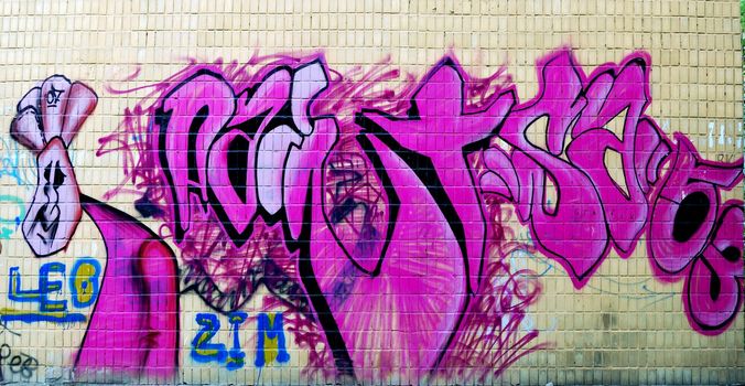 purple graffity on the wall