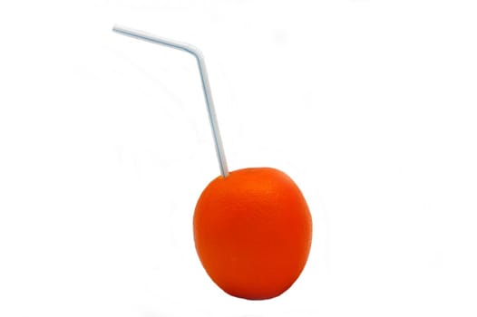 orange with straw isolated on the white background