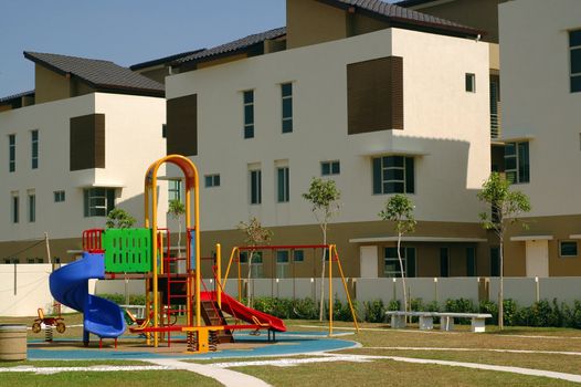 Newly constructed children playground infront of luxury home.