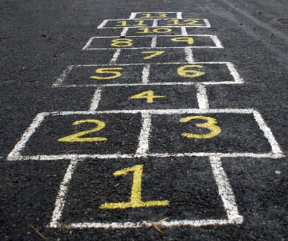 A traditional European child's hopscotch game