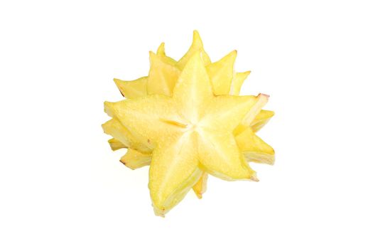 Slices of star fruit isolated on white with clipping path.
