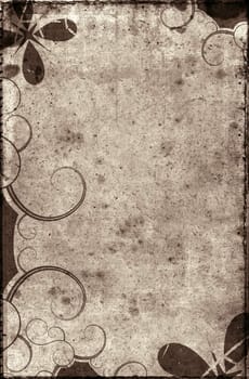 Computer designed highly detailed  border and aged textured  paper background with space for your text or image. Nice grunge layer for your projects.