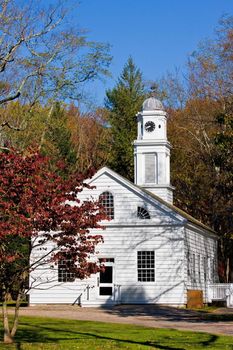 An old, restored church in Allaire Village, New Jersey. Allaire village was a bog iron industry town in New Jersey during the early 19th century.