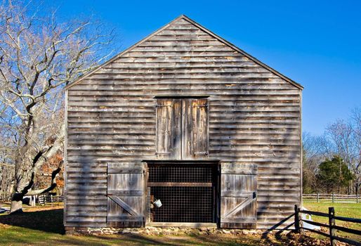 An old barn in Allaire Village, New Jersey. Allaire village was a bog iron industry town in New Jersey during the early 19th century.