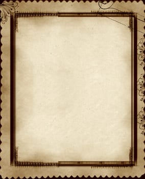 Computer designed highly detailed  border and aged textured paper background with space for your text or image. Nice grunge layer for your projects.
