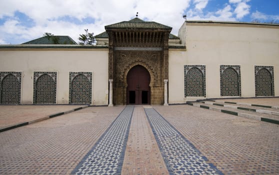 Entrance of the mausoleum decorated with cedar wood inlaid and ceramic mosaics- Meknes - Mausole� My Ismail - Best of Morocco