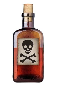 Poison bottle with warning sign in label, isolated, clipping path.