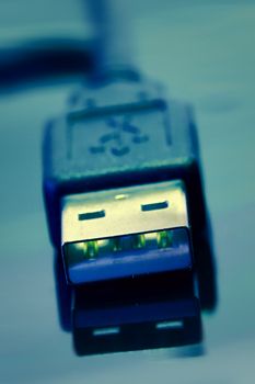 USB cable close up photo with shallow DOF , retro style toned