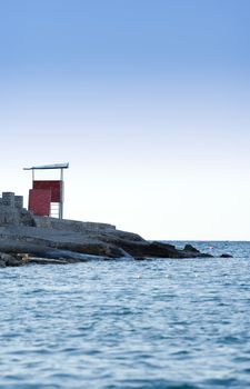 Lifeguard station on a rocky beach