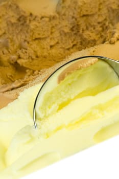 Vanilla and chocolate ice cream , studio photo