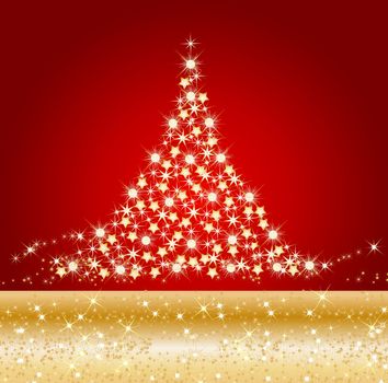 illustration of a sparkling golden christmas tree