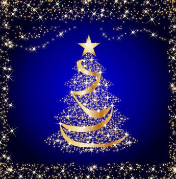 illustration of a sparkling golden christmas tree