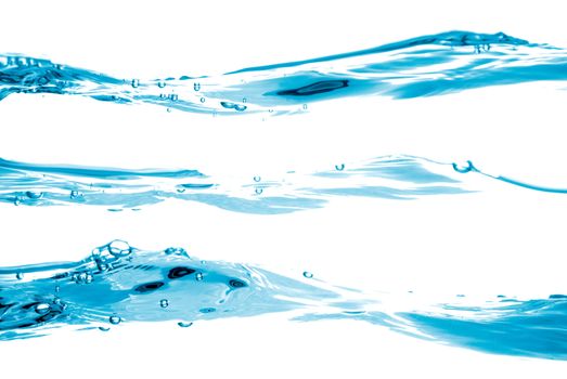 Blue water waves flowing isolated on white background.