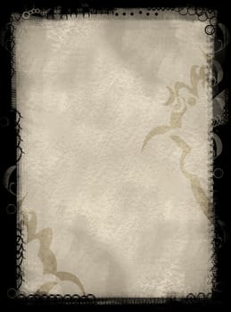 Computer designed highly detailed grunge textured border and aged textured paper background with space for your text or image