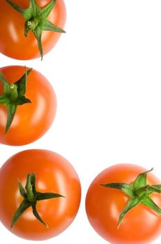 Tomatoes isolated on white background forming nice frame for your text